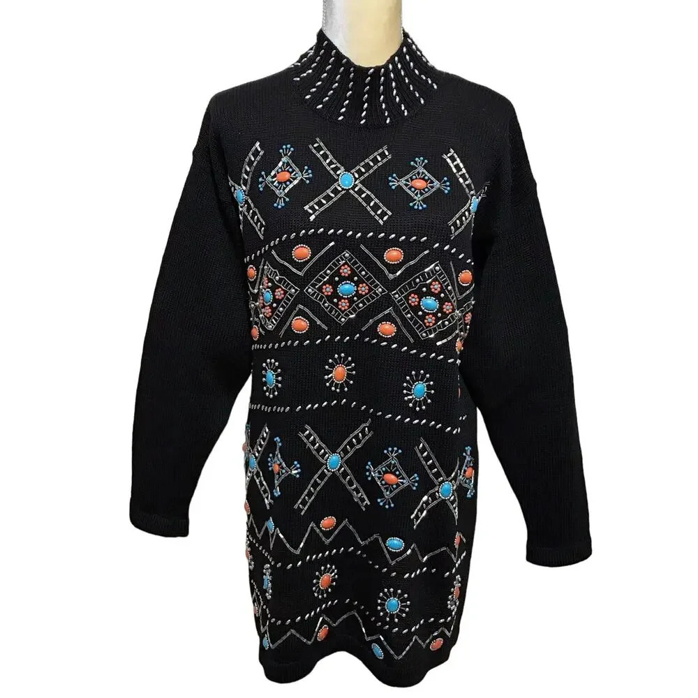 Victoria Jones Vintage Tunic Mock Neck Sweater Women S